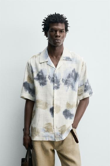 ABSTRACT PRINT FLOWING SHIRT - Brown-Blue by Zara