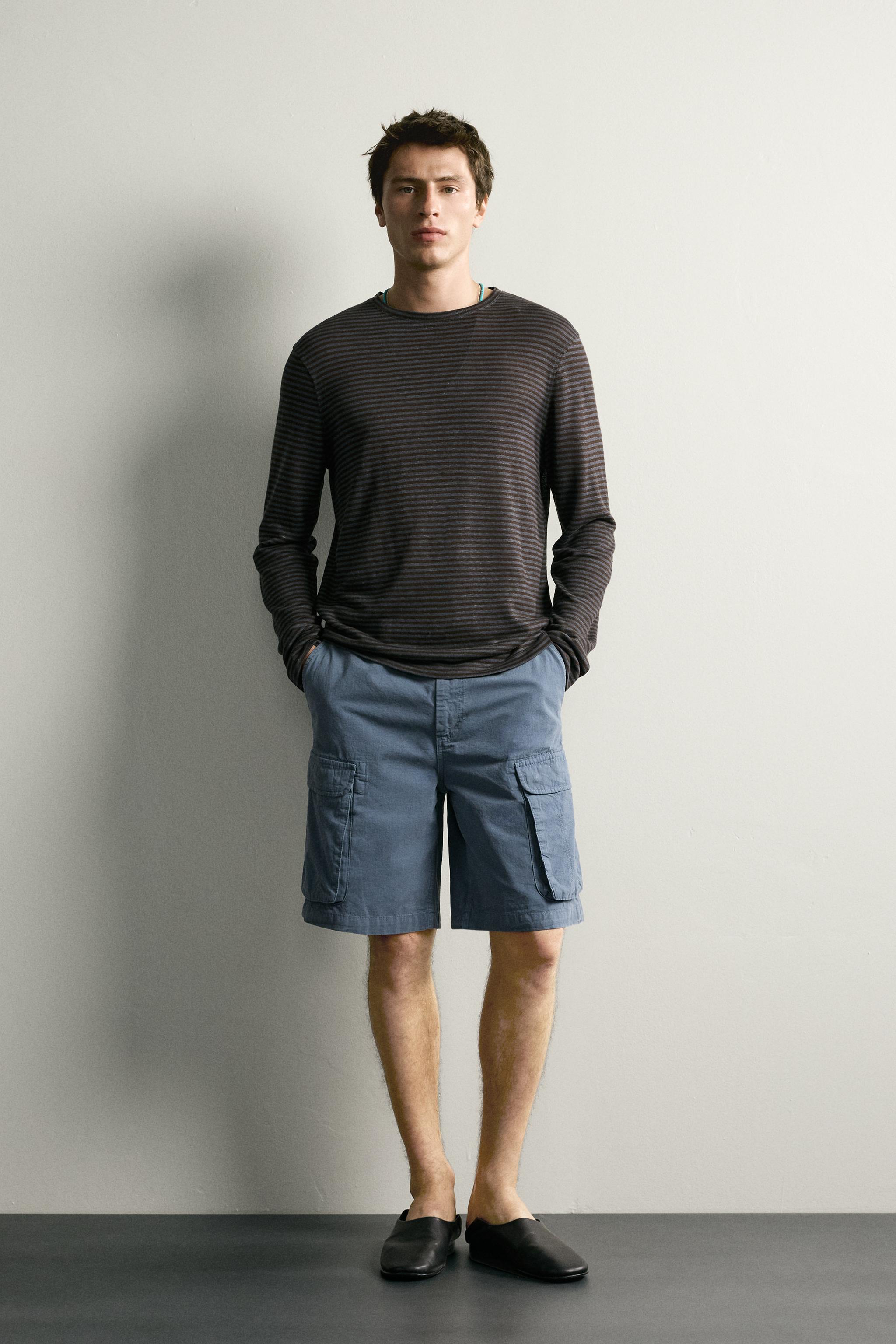 Мужские футболки Zara HEMP AND VISCOSE STRIPED JACQUARD T-SHIRT