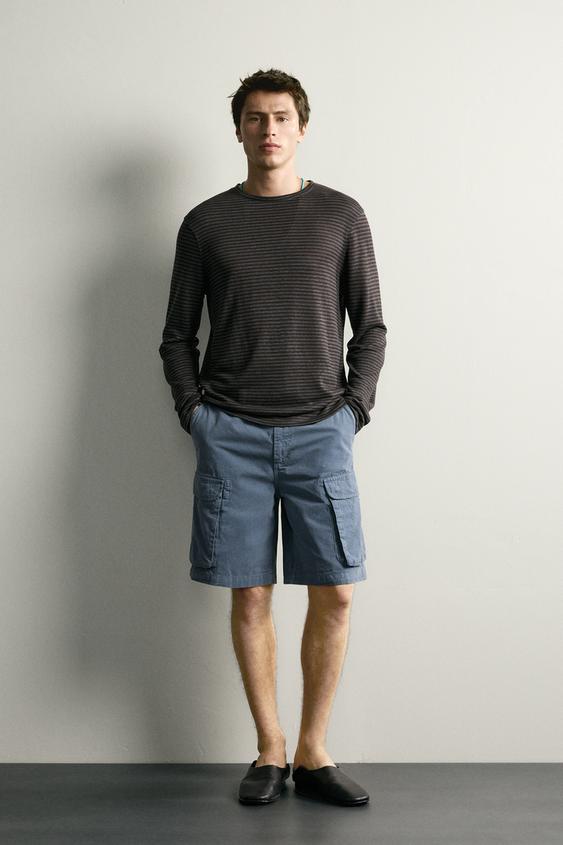 HEMP-VISCOSE STRIPED JACQUARD T-SHIRT - striped by Zara - Image 0