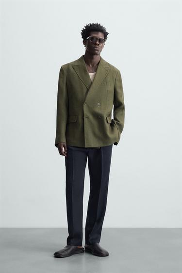 100% LINEN SUIT BLAZER - Khaki by Zara - Image 0