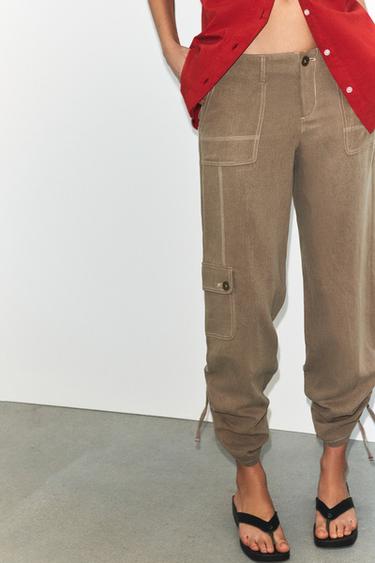 PANTALON FLUIDE AVEC PLIS - Marron clair de Zara - Image 1