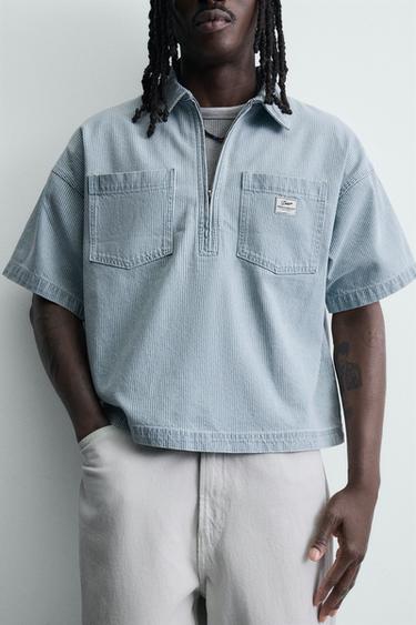 BOXY FIT WASHED STRIPED POLO SHIRT - Light blue by Zara - Image 5