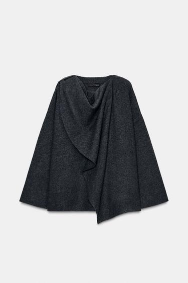 KNIT CAPE WITH SCARF DETAIL - Grey by Zara