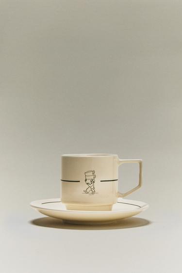 KAFFEKOP MED UNDERKOP I STENTØJ - hvid-grøn fra Zara