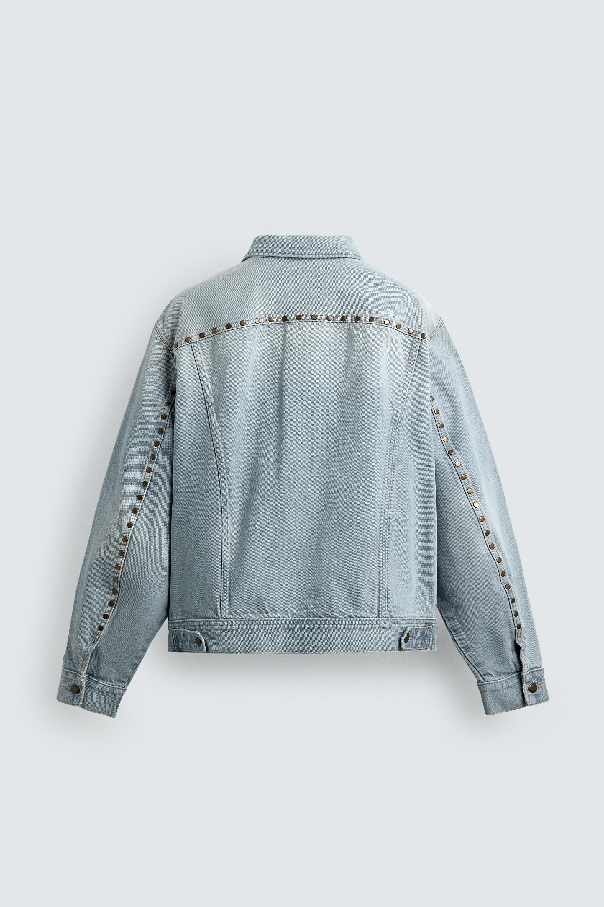 RELAXED FIT DENIM JACKET WITH METAL STUDS - Light blue | ZARA