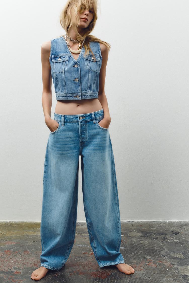 Zara Denim Waistcoat Cropped Vest Denim Vest Women Z1975 CROPPED