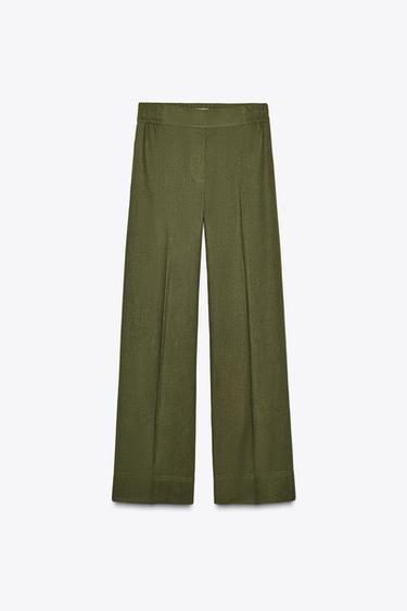 PANTALÓN ANCHO CON LINO - Khaki oscuro de Zara