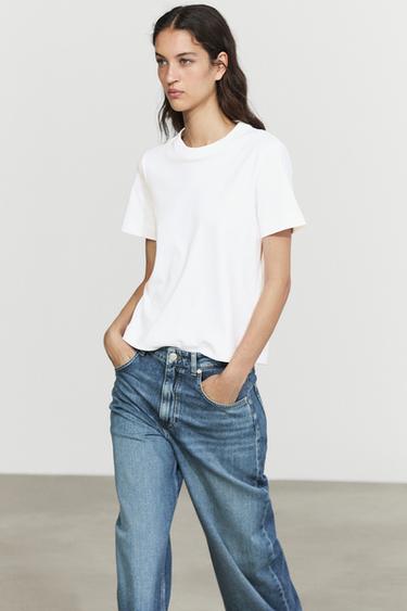 Zara Short sleeve interlock T-shirt - Oyster-white