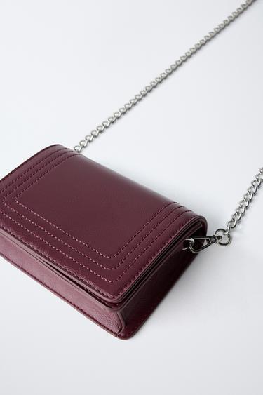 Zara MINI TOPSTITCHED CROSSBODY BAG - Maroon