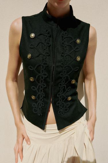 FITTED WAISTCOAT WITH FIREMAN CLASPS - Black by Zara
