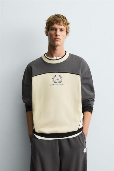 COLOUR BLOCK PRINT SWEATSHIRT - Anthracite grey by Zara