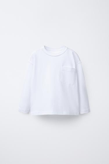 Zara MEDIUM WEIGHT PLAIN POCKET T-SHIRT - White