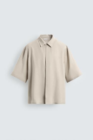 СТРУМУЮЧА СОРОЧКА RELAXED FIT - Сіровато-бежевий колір Zara