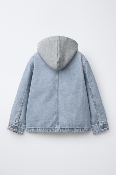DENIM OVERSHIRT WITH DETACHABLE HOOD - Mid-blue by Zara - Image 2