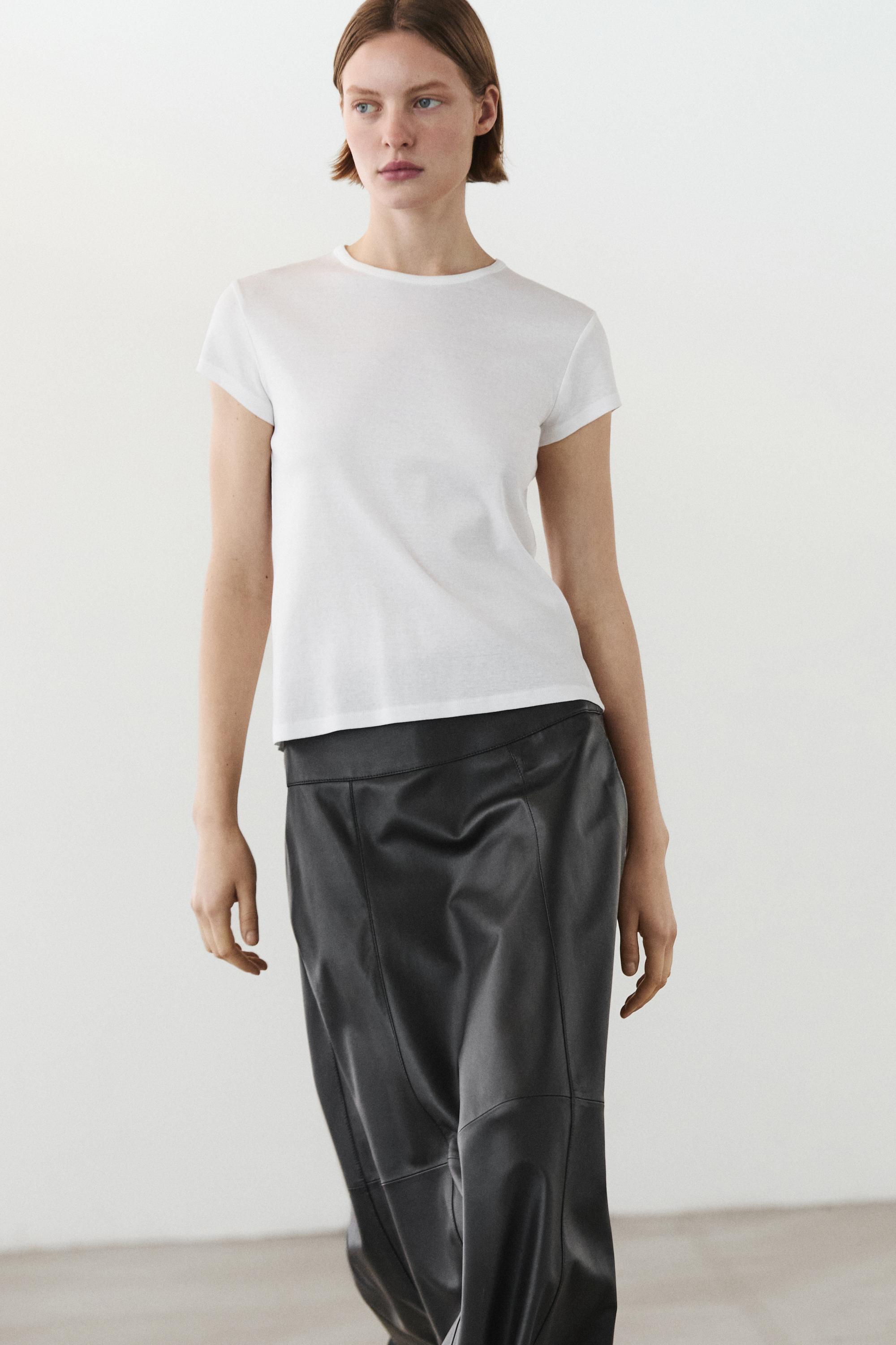 Nappa leather midi skirt with seams