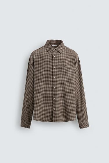 RELAXED FIT CHECK SHIRT - Sand / Black by Zara