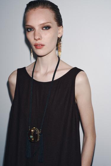 METAL BEADED EARRINGS - Golden by Zara