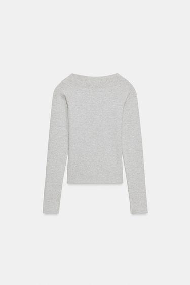 T-SHIRT CÔTELÉ À COL BATEAU - Gris chiné de Zara - Image 6