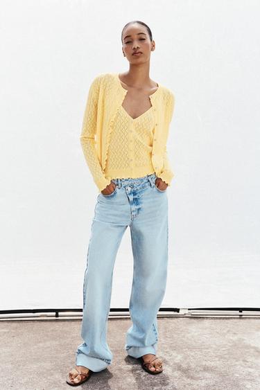 POINTELLE KNIT TOP WITH FRILLS - Light yellow by Zara - Image 0