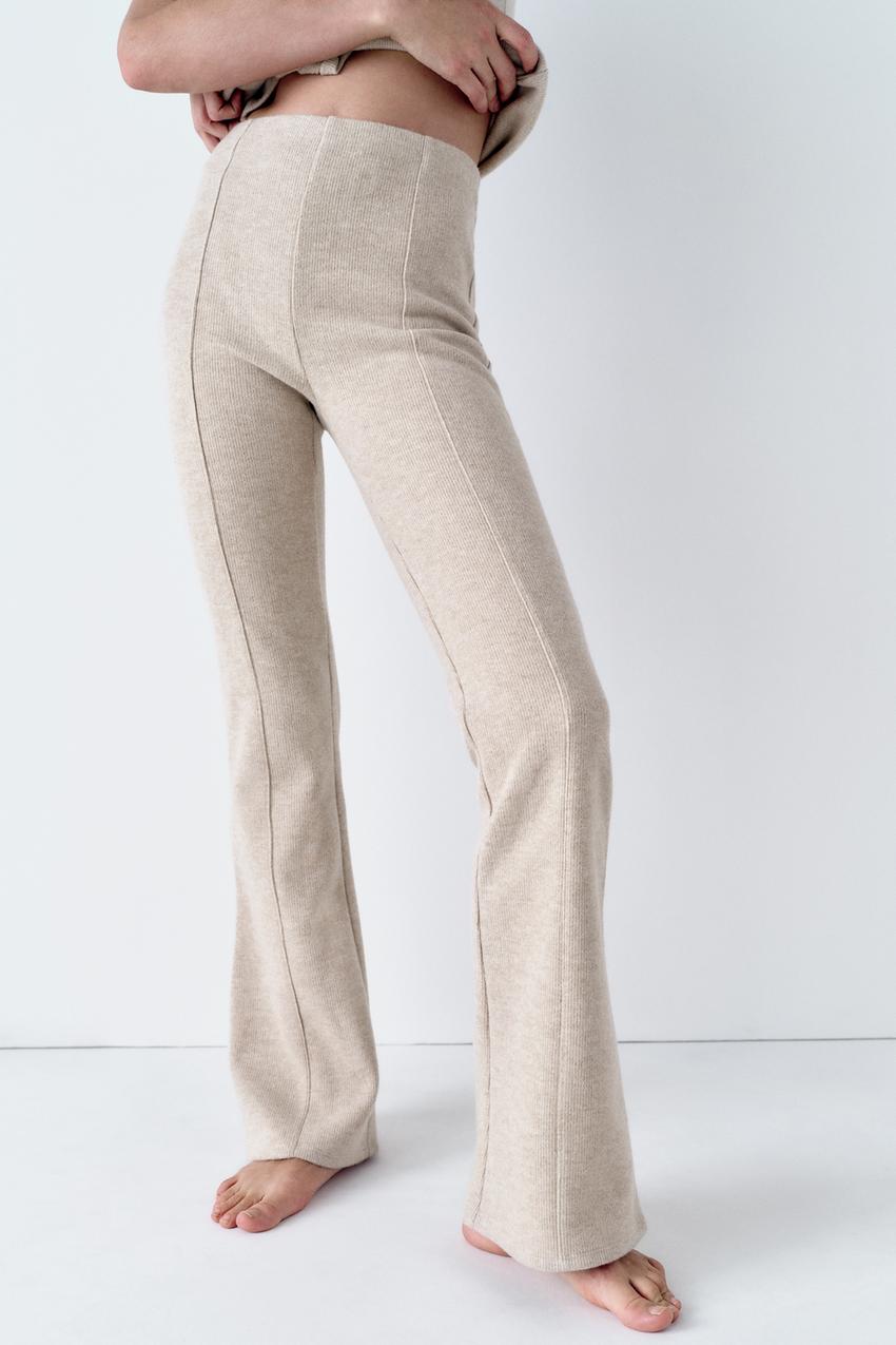Zara High Waist Seamed Beige Trousers