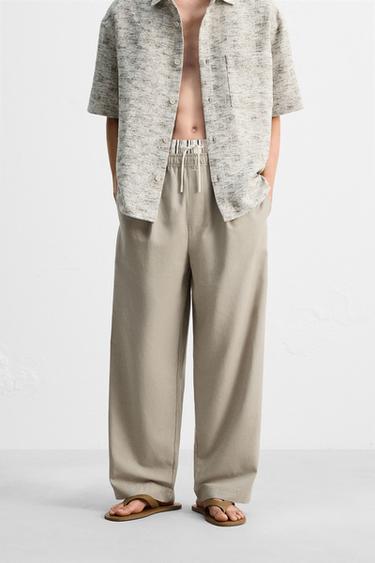 REGULAR FIT JOGGER WAIST TROUSERS - Sand by Zara