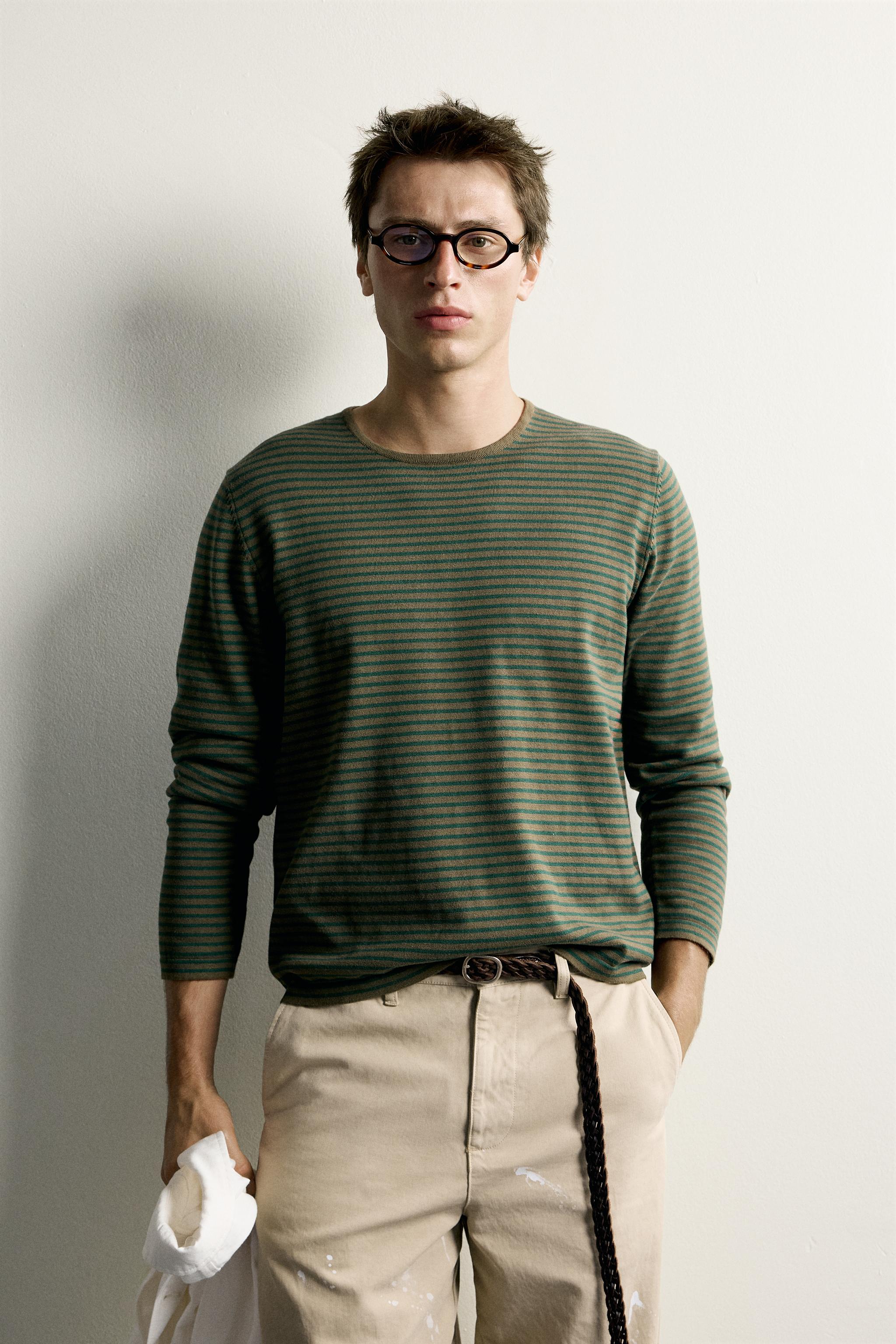 STRIPED REGULAR FIT SWEATER — Green stripe (alternate view)