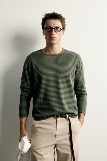 PULLOVER REGULAR FIT MIT STREIFEN - Grüner Streifen von Zara