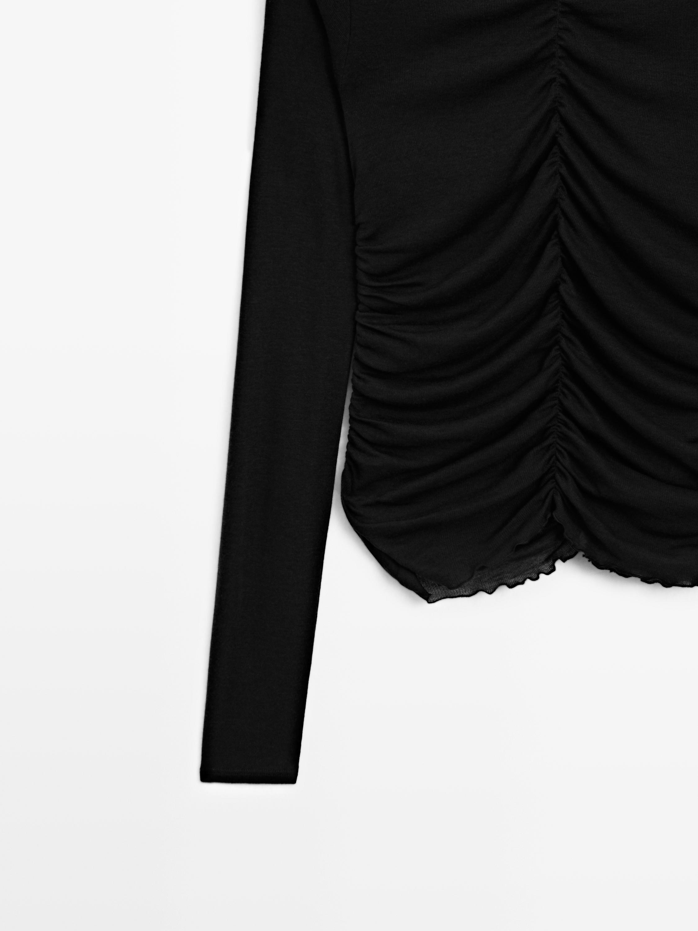 Gathered long sleeve T-shirt