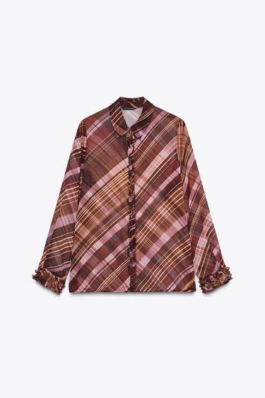 BLOUSE SEMI-TRANSPARENTE À CARREAUX - Multicolore de Zara - Image 5