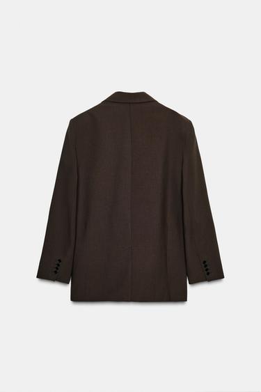 Zara OVERSIZED DOUBLE BREASTED BLAZER - Brown