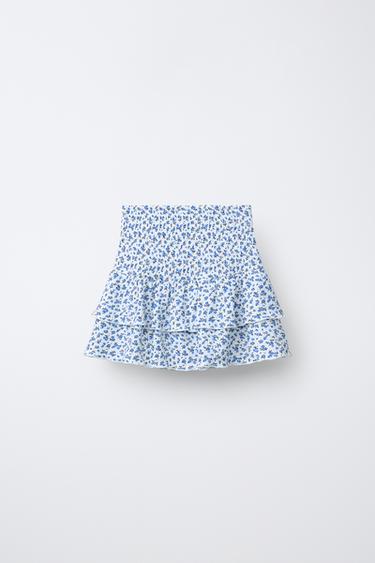 JUPE-SHORT À FLEURS - Blanc / Bleu marine de Zara - Image 1