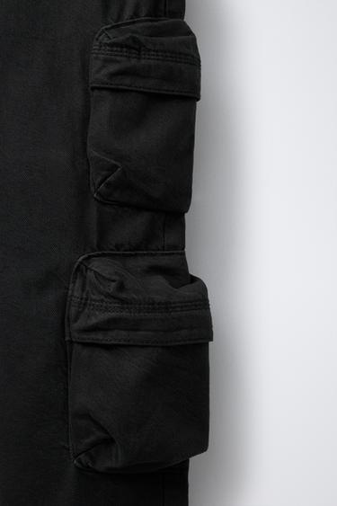 Zara WIDE LEG MULTICARGO PANTS - Black