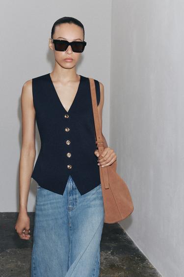 TOP CHALECO PUNTO LISO - Marino de Zara