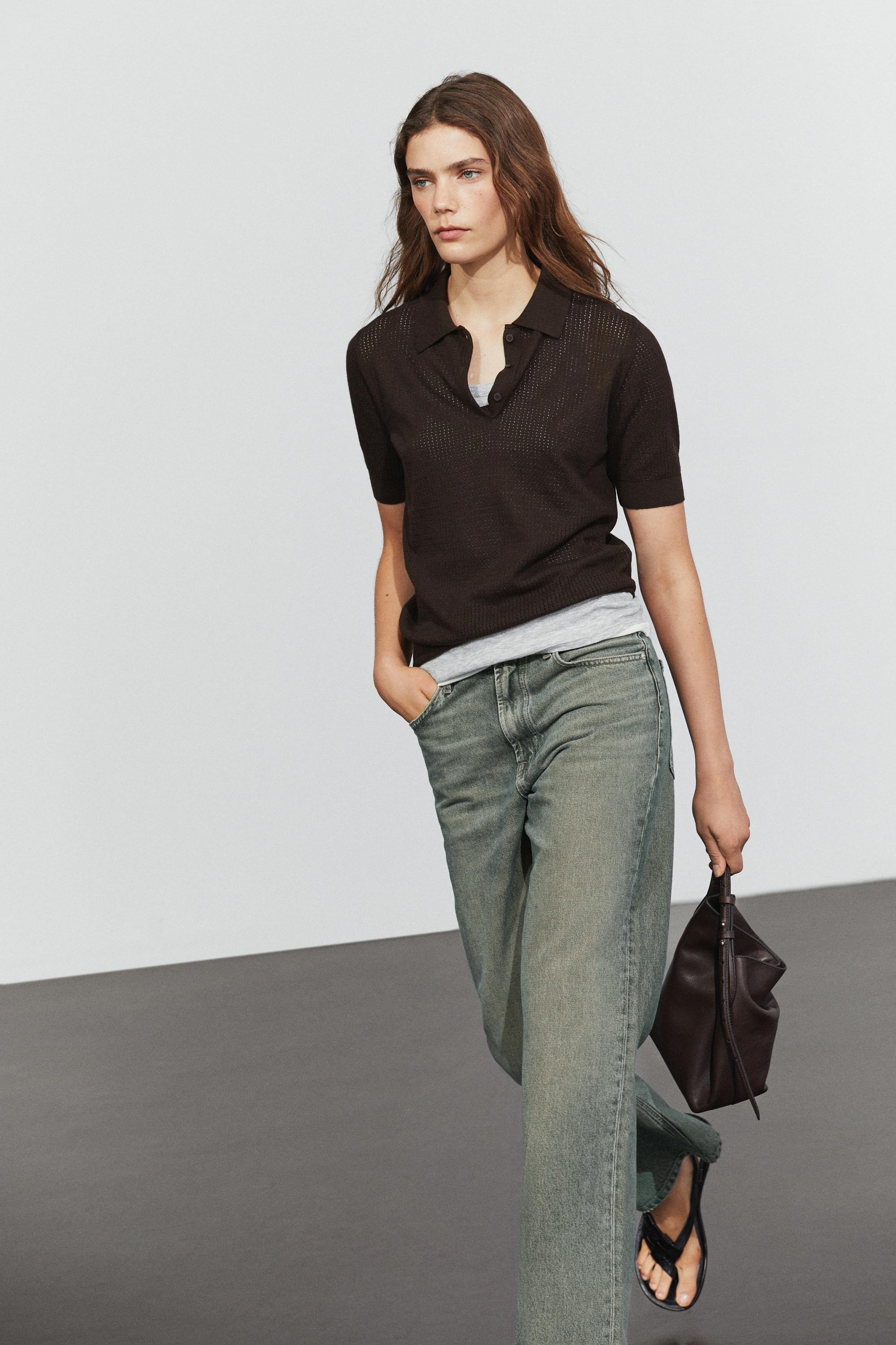 Polo ajouré en coton mélangé