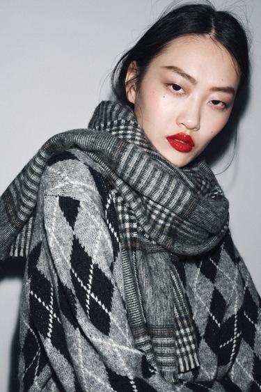 Zara 菱格紋針織衫 - 灰色 / 藍色