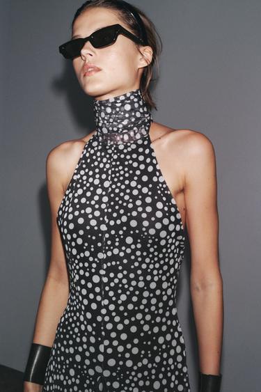 POLKA DOT HALTER DRESS - Black / White by Zara