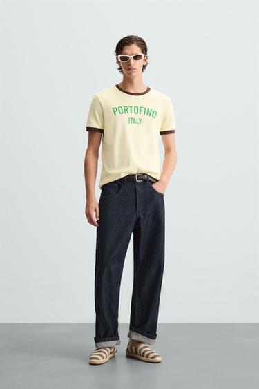 CAMISETA RIB CONTRASTE TEXTO - Amarillo pastel de Zara - Imagen 0