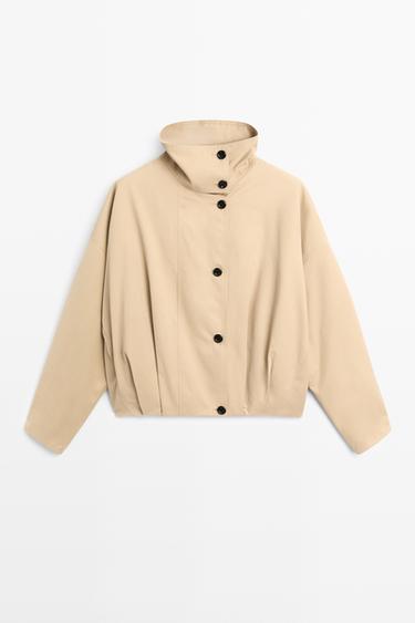 Zara Pleated stand-collar bomber jacket - Gray / Tan - Image 0