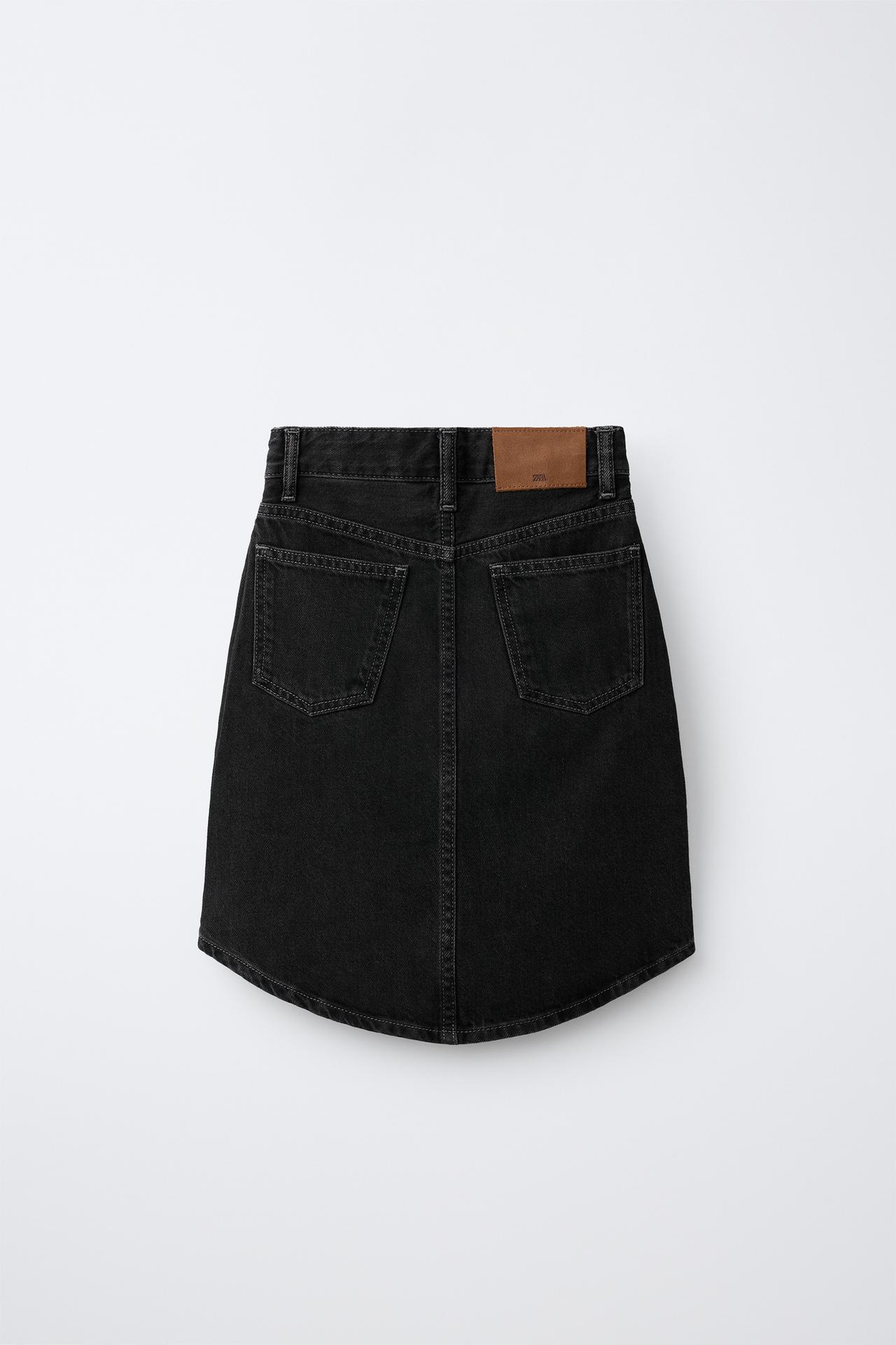 DENIM MIDI SKIRT — Black