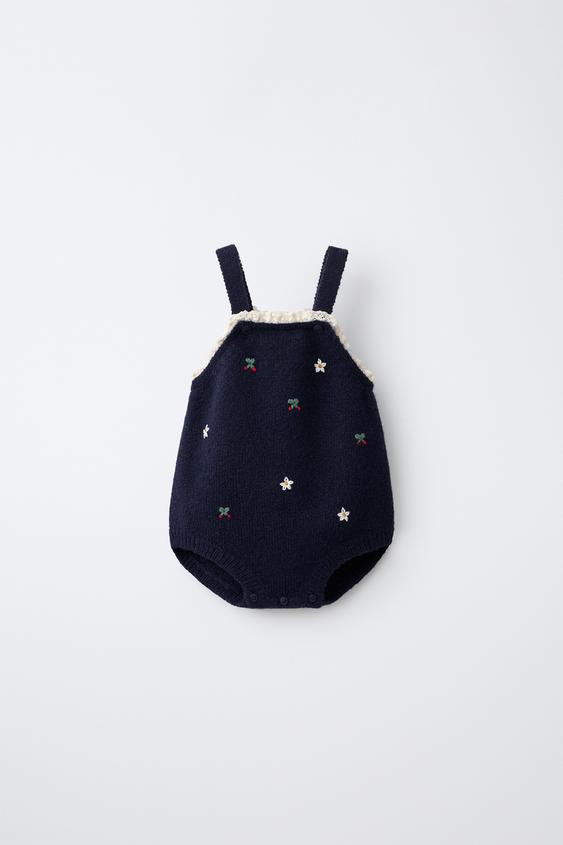 LACE AND EMBROIDERED KNIT ROMPER - Deep blue by Zara - Image 0