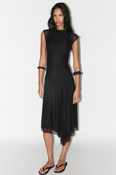 TÜLLKLEID MIT RAFFUNGEN - Schwarz von Zara