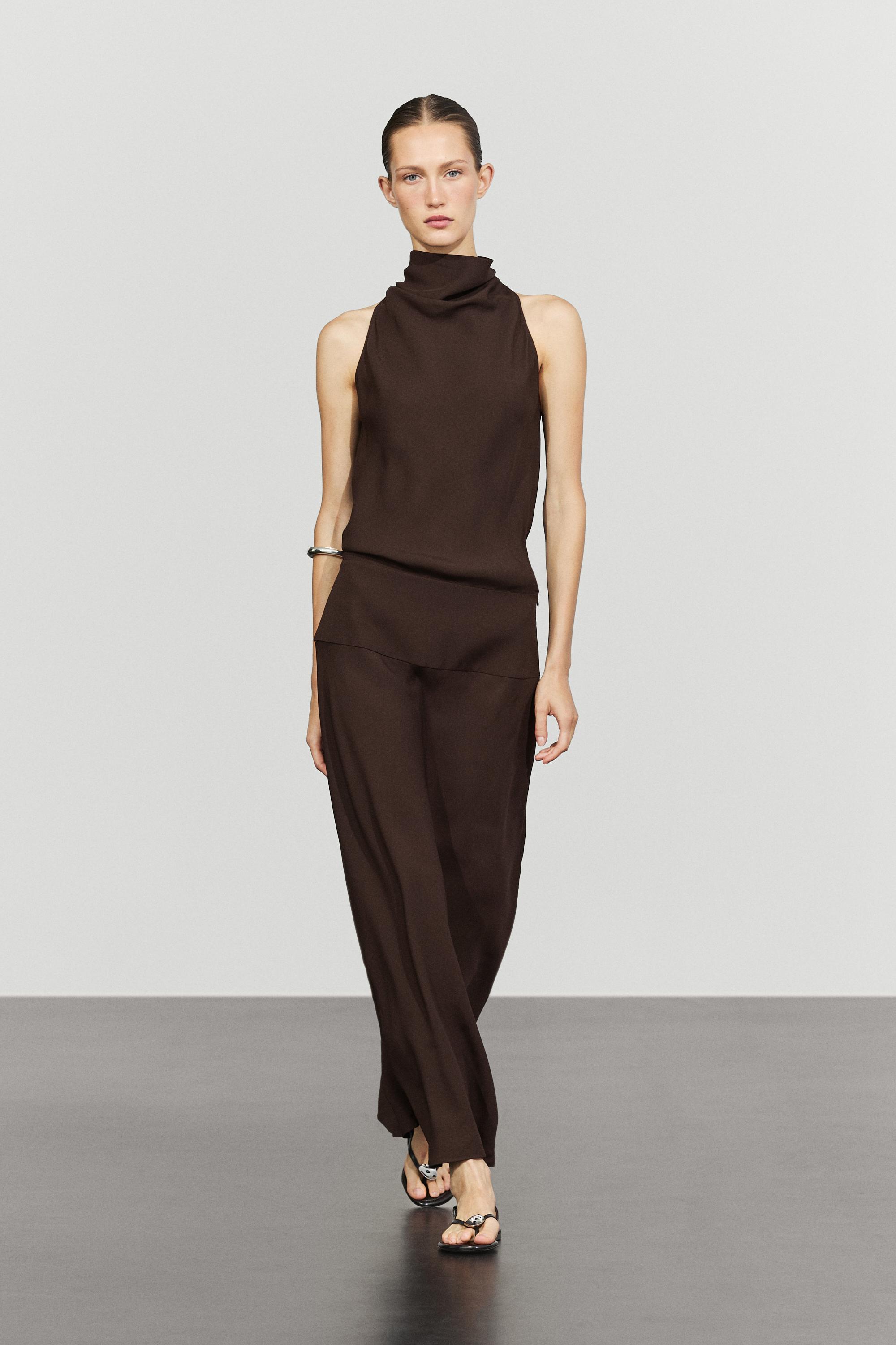 Halter midi dress with waistband detail — Brown
