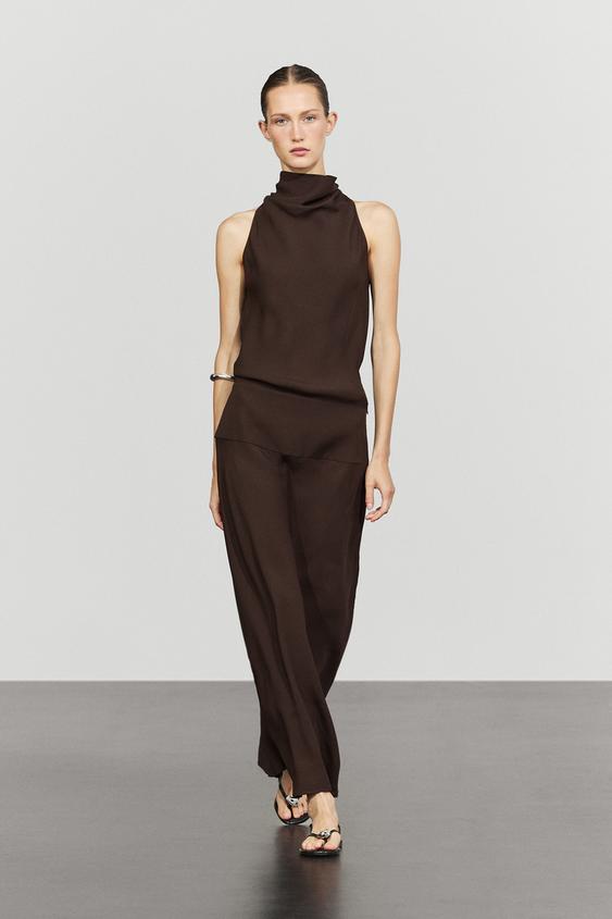 Vestido midi halter detalle fajín - Marrón de Zara - Imagen 0