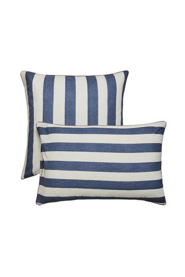 STRIPED WASHED COTTON PILLOWCASE - Blue by Zara