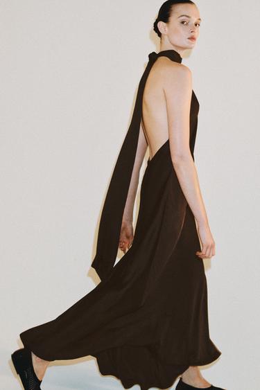 ROBE HALTER SATINÉE ZW COLLECTION - Marron de Zara - Image 3