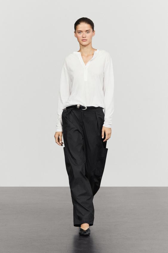 Zara 100% cotton henley T-shirt - White - Image 0