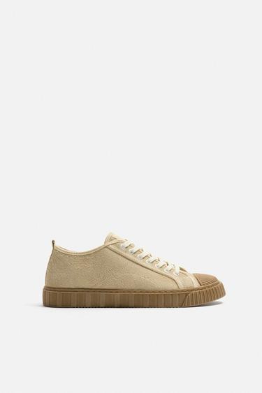 CONTRAST LEATHER TRAINERS - SAND/BROWN by Zara