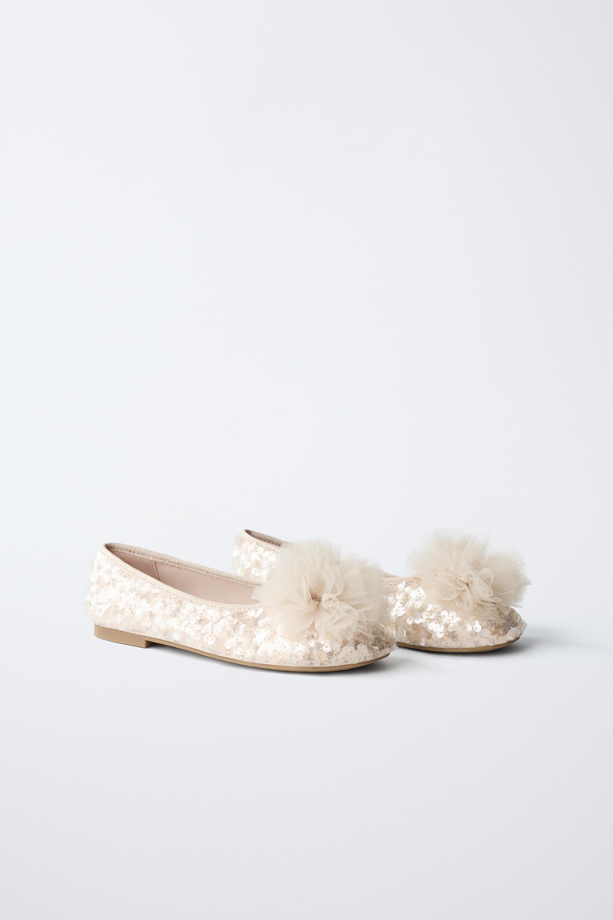 SEQUIN POM-POM BALLET FLATS