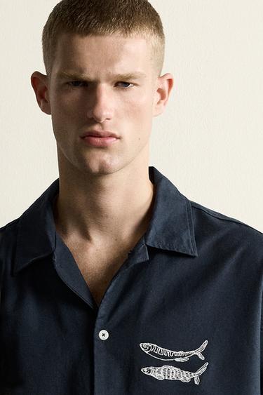 CAMISA RELAXED FIT BRODAT PEIXOS - Marí de Zara