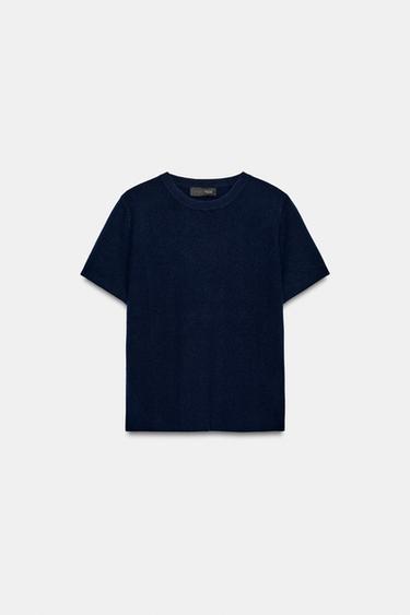 SUÉTER DE TRICÔ MANGA CURTA - Azul-marinho da Zara